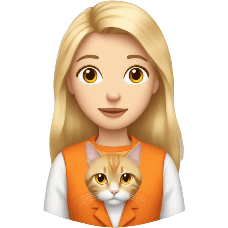 Blonde girl with her orange tuxedo maine coon cat  emoji