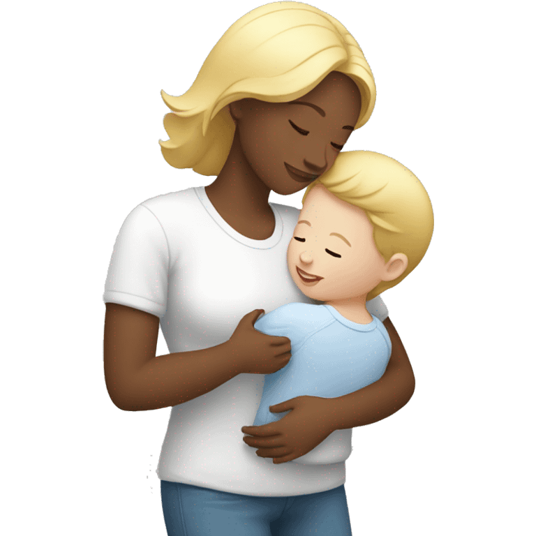 white mom taking care of white child with heart emoji