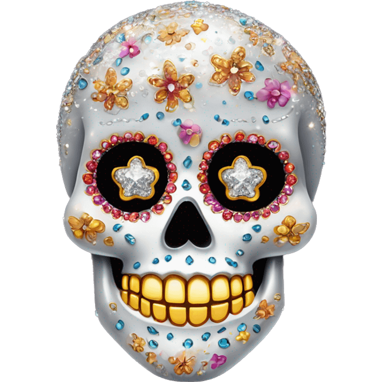 Realistic single isolated decorative sugar skull with sparkling diamonds and rhinestones  emoji