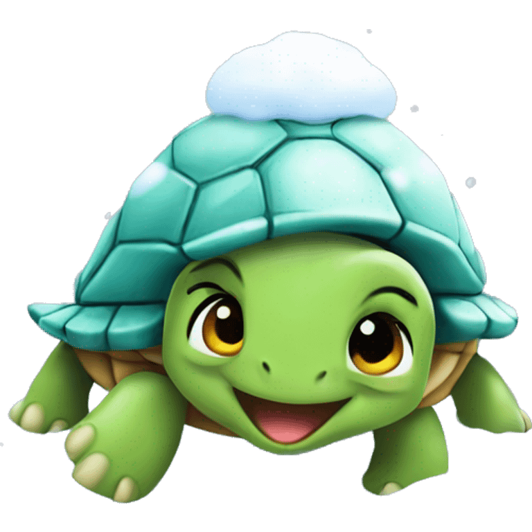 Happy excited cute turtle enjoying the first snow emoji