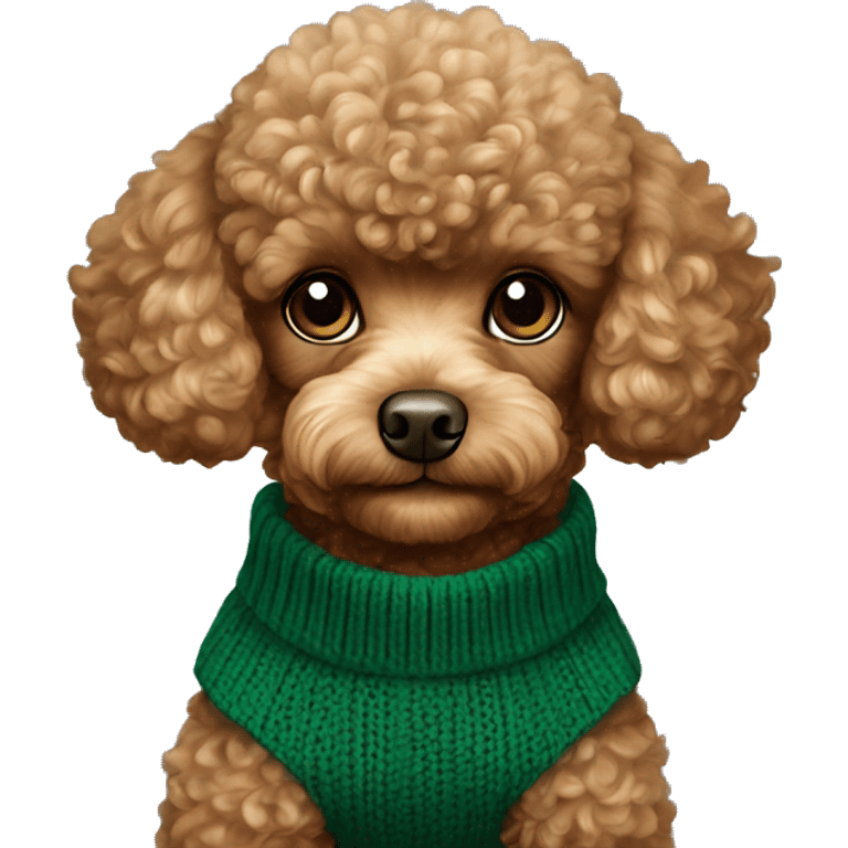 Red toy poodle wearing emerald green sweater emoji