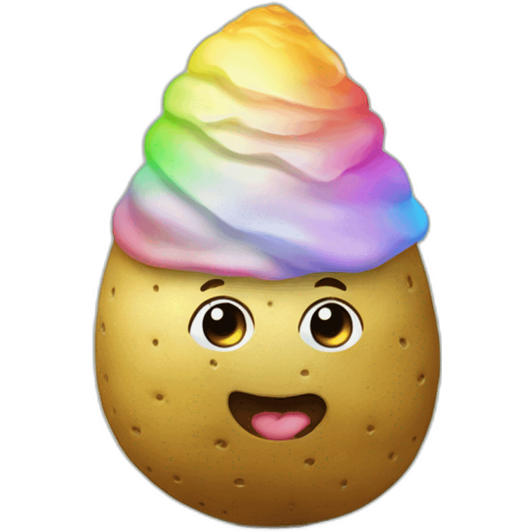 potato with cone on head, rainbow emoji