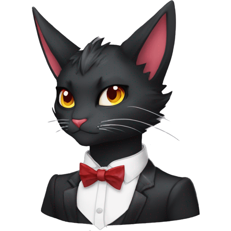 cool edgy elegant beautiful black punk red ethereal fantasy nargacuga-bat-cat-Fakemon collar harness bow tie full body emoji