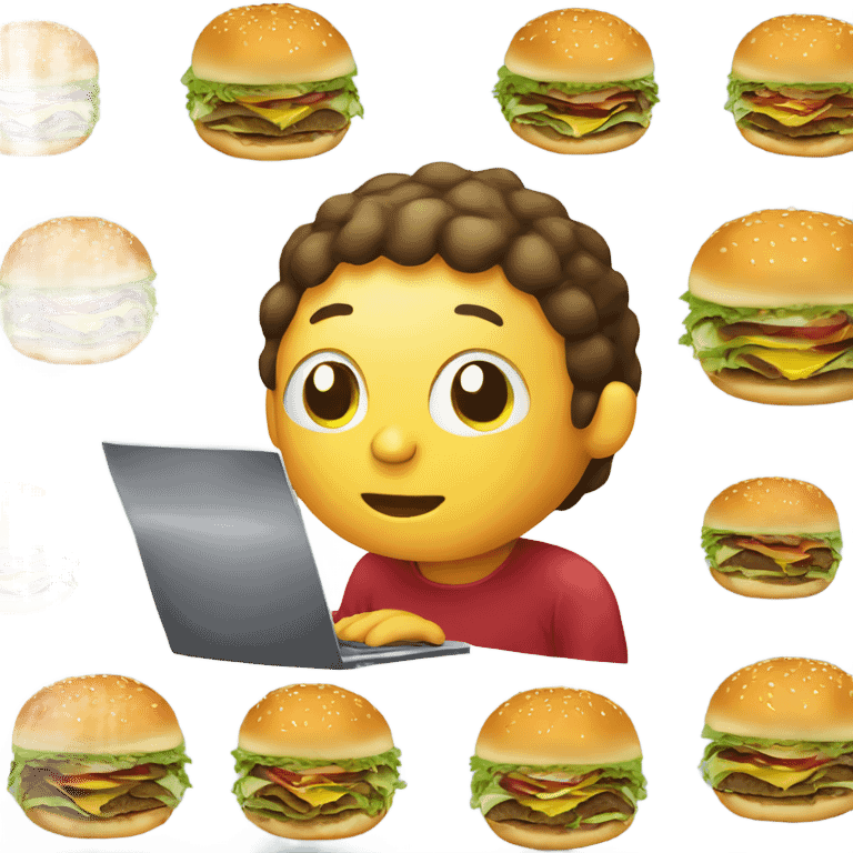 Hamburger with eating kid with computer emoji