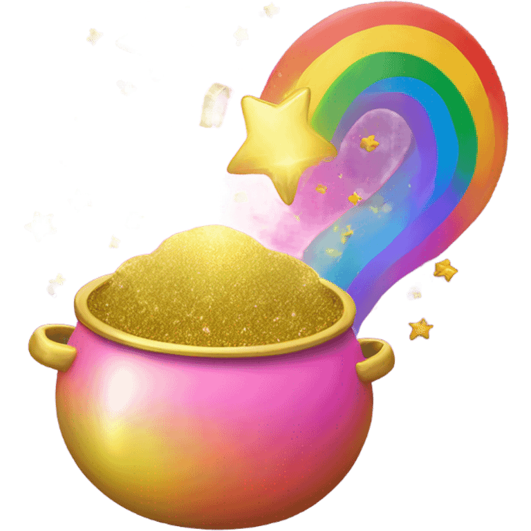 Rainbow with a pink pot of gold with glitter  emoji