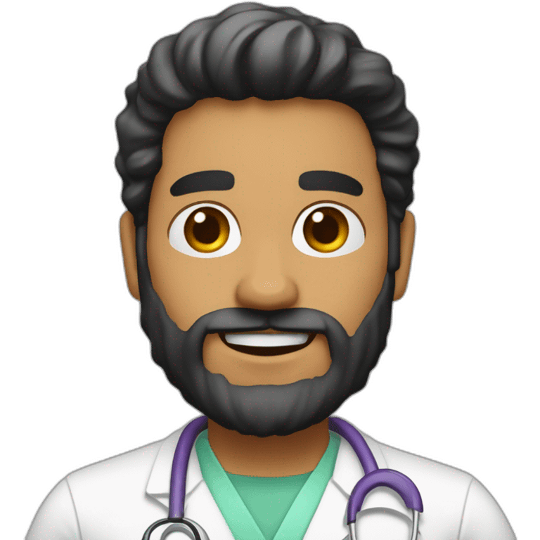 medico 32 años, piel blanca, pelo negro ondulado y barba corta emoji