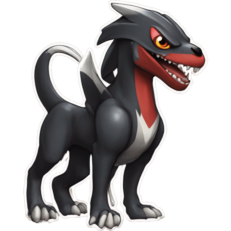 Black Cool Edgy Nargacuga-Houndoom-Garchomp Fakémon  with White and Red Edgy markings emoji