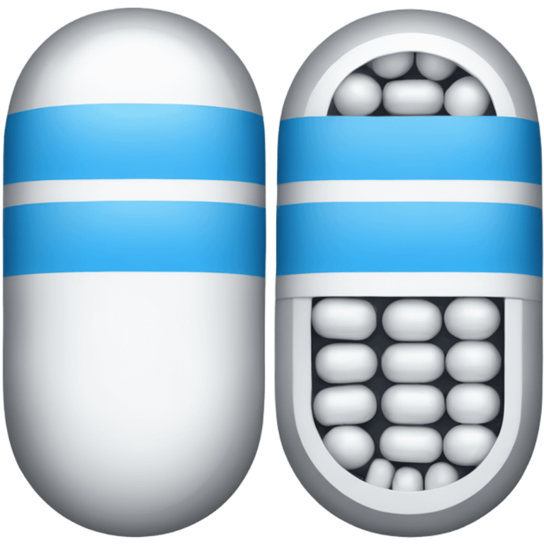 A capsule-shaped pill: one half is blue, and the other half is white. emoji