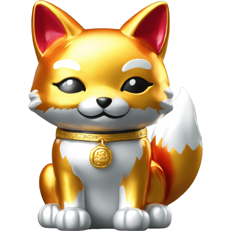 fully chrome fox statue in the form of maneki neko emoji