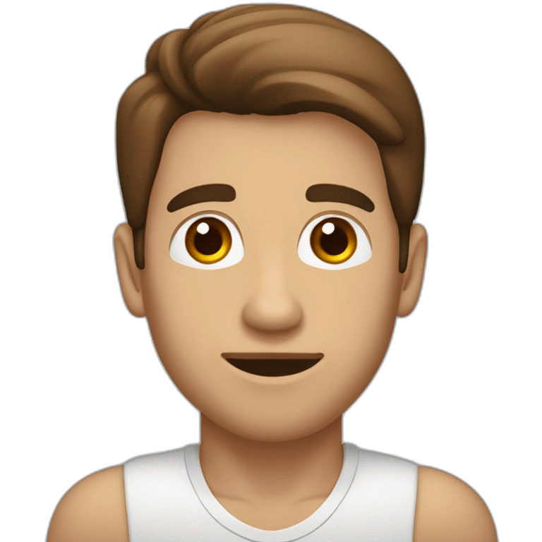 hombre joven de piel blanca, ojos marrones y tupé castaño emoji