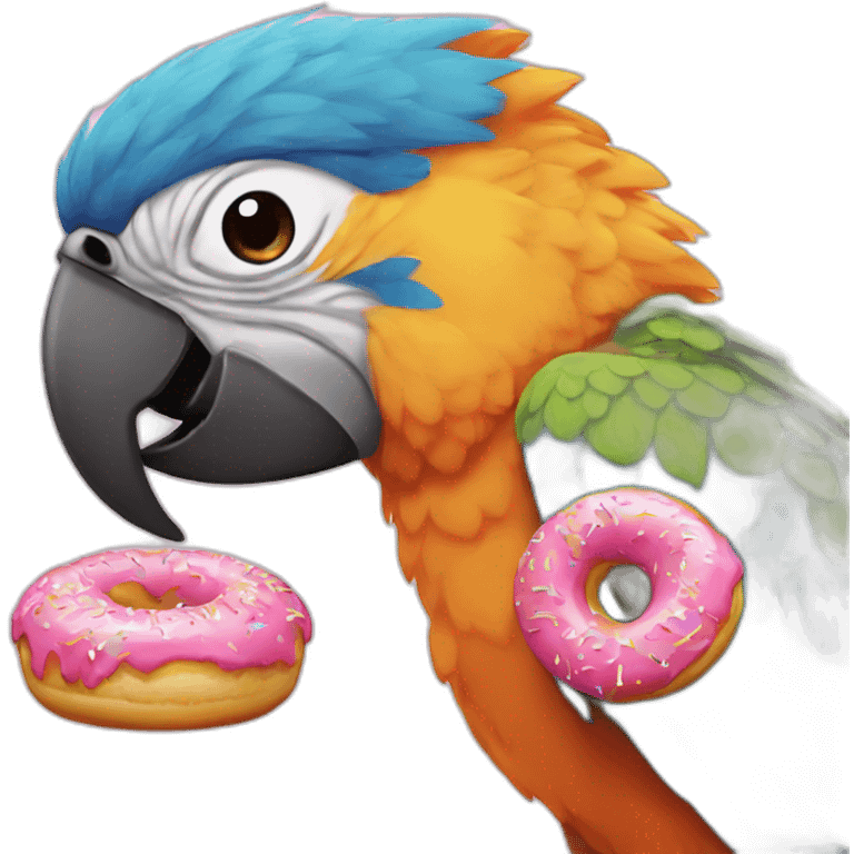 Parrot eating a pink sprinkle donut emoji