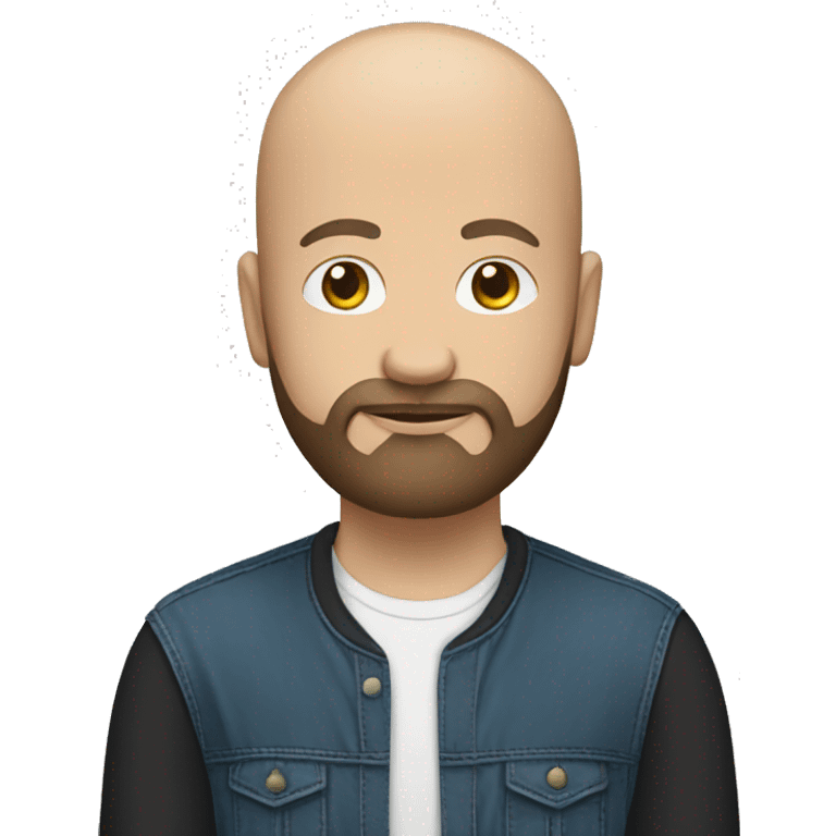 Emoji of bald and brown/grey bearded white man meditating in black tshirt and blue jeans emoji