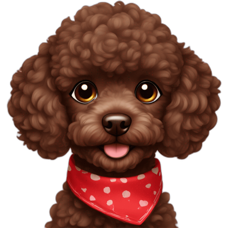 Dark brown toy poodle with red bandana emoji