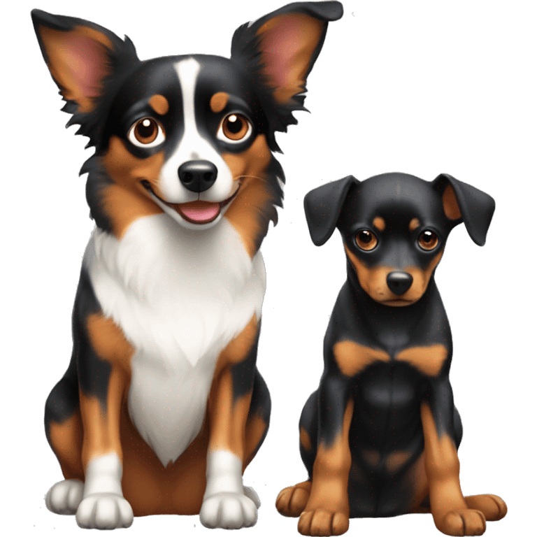 Mini pinscher sit next to an australian shepard emoji