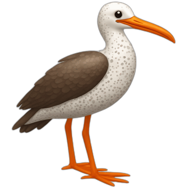 brown and white speckled sea bird with long orange beak and long legs emoji