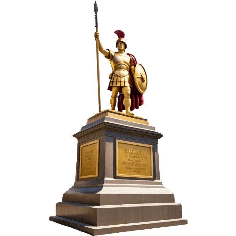 Cinematic Realistic Roman Soldier Statue at Botero Square Landmark Emoji, depicted as a striking, larger-than-life sculpture rendered with rich detail and dynamic, urban lighting. emoji