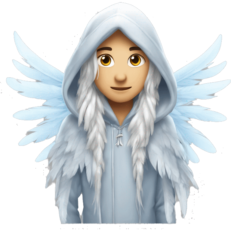 big wings, hood, silver, feather, icy ,snowflake, Beautiful, fairy, long hair emoji