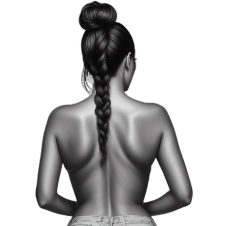 Hyper-realistic pencil painting of kim kardashian sultry body from behind emoji