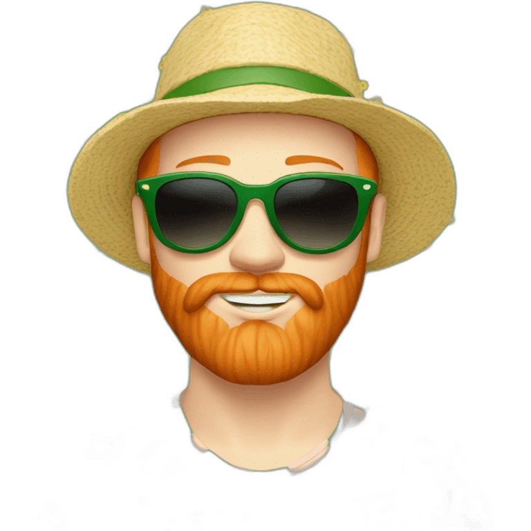 Ginger beard wearing a floral top and wearing green sunglasses and a bucket hat emoji