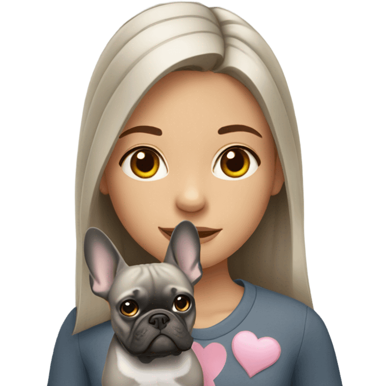 Girl with gray French bulldog emoji