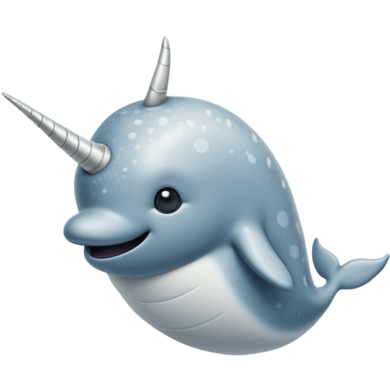 Cinematic Noble Narwhal Portrait Emoji, Poised and majestic, with a robust, streamlined body draped in mottled, silvery-gray skin, featuring a long, spiraled, ivory tusk and deep, thoughtful eyes that exude ancient oceanic wisdom, Simplified yet sharp and sophisticated features, highly detailed, glowing with a soft, ethereal arctic glow, high shine, intelligent and enigmatic, stylized with an air of mythical marine grandeur, focused and graceful, soft glowing outline, capturing the essence of a watchful and confident sea unicorn that appears ready to glide out of the screen with timeless authority! emoji