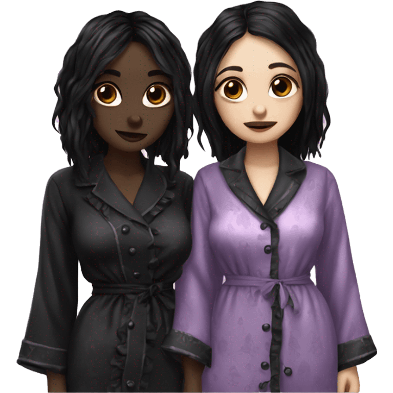 two goth women wearing cute pajamas, beautiful, aesthetic  emoji