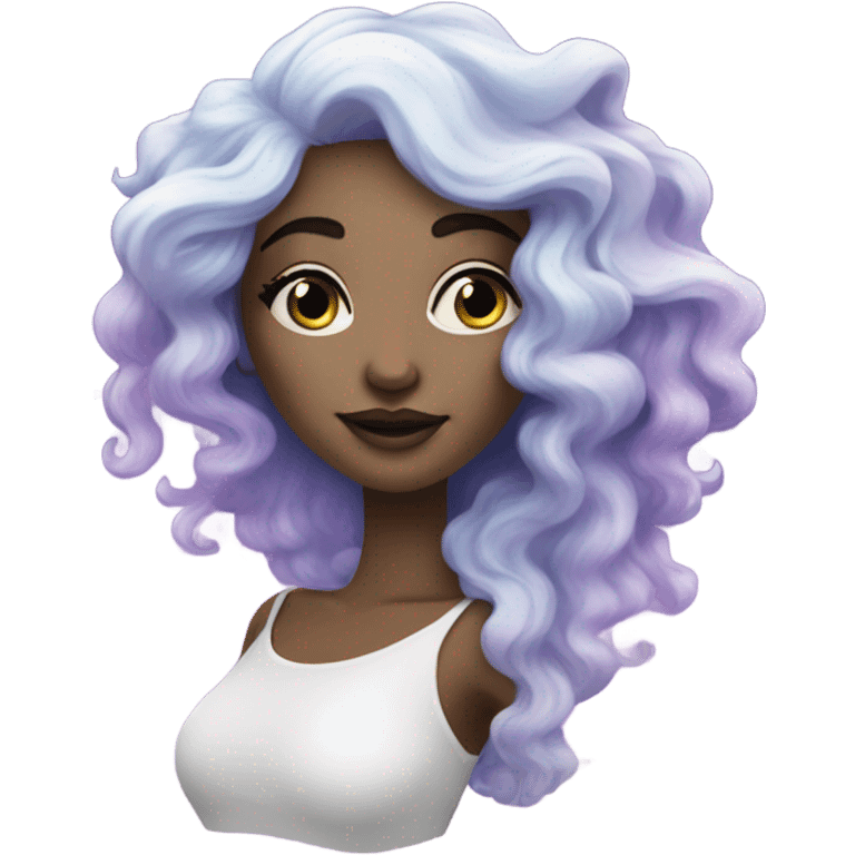 white mystical woman with sparkling galaxy hair with moon and stars in purple and blue shades emoji