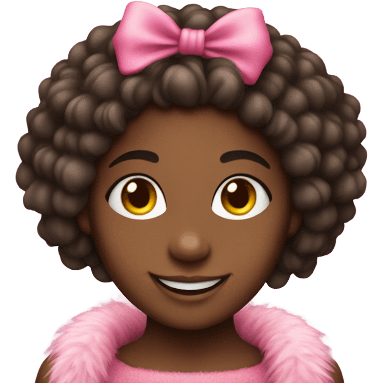 smiling girl with dark skin and pink boa around neck  emoji