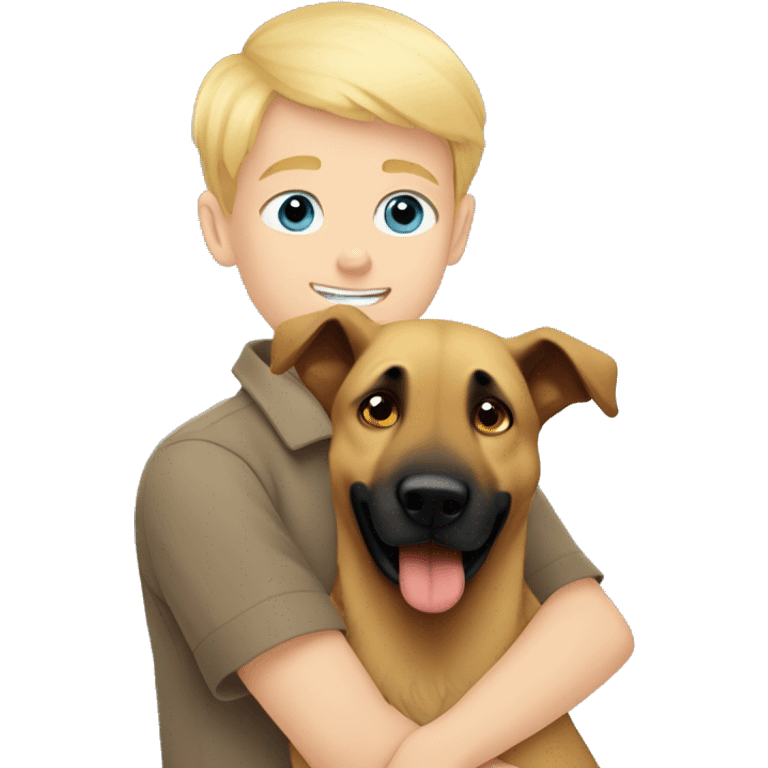 blond boy with blue eyes cute  cuddling a malinois emoji