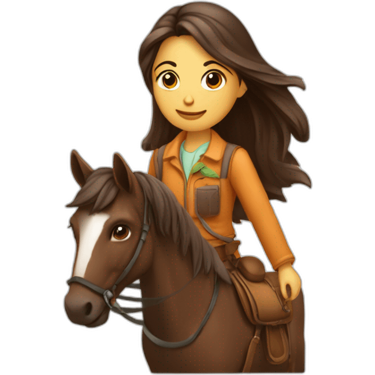 Une brune avec un chinions des habits écologiques avec un cheval emoji