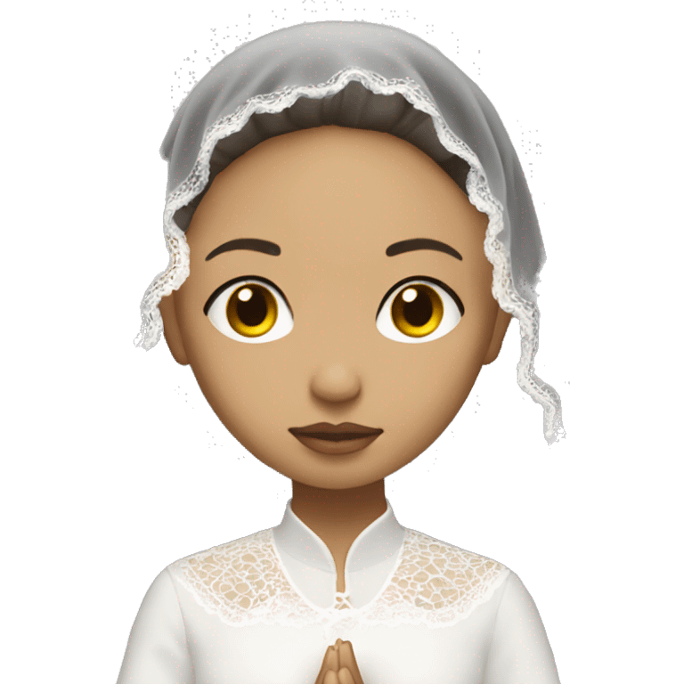 Light skin girl praying with eyes closed and lace white veil  emoji