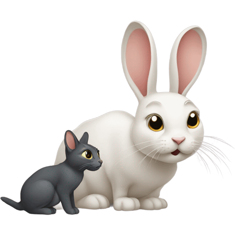 Rabbit sniffing a cat emoji