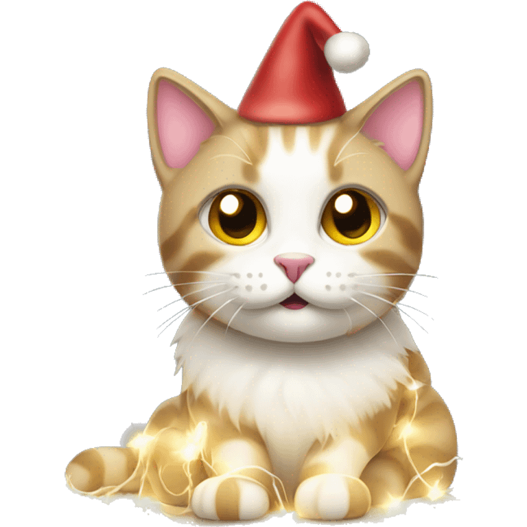 Christmas cat covered in Christmas lights  emoji