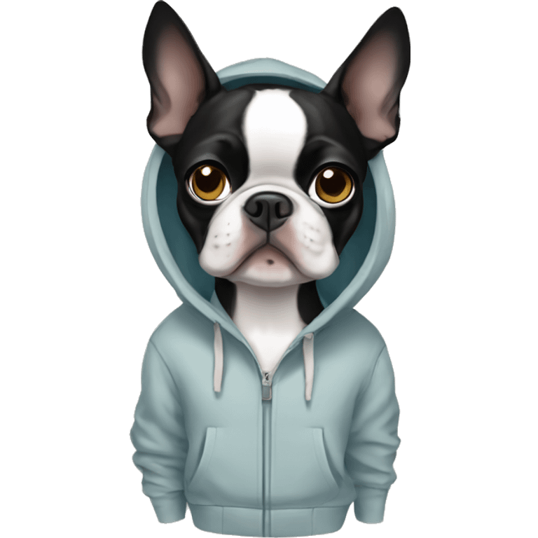 Boston terrier wearing a hoodie emoji