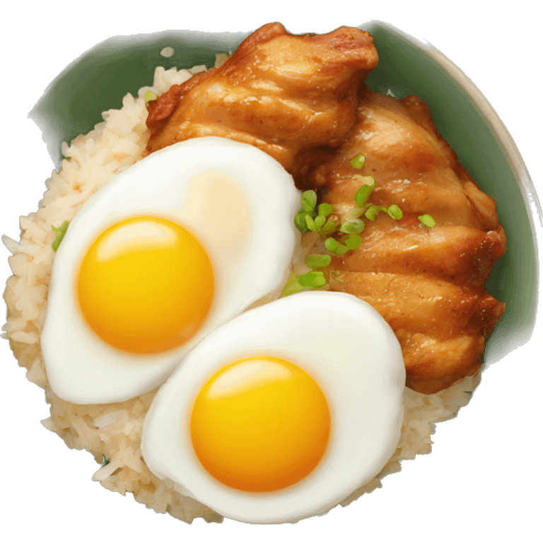 chicken thigh rice bowl with two eggs emoji