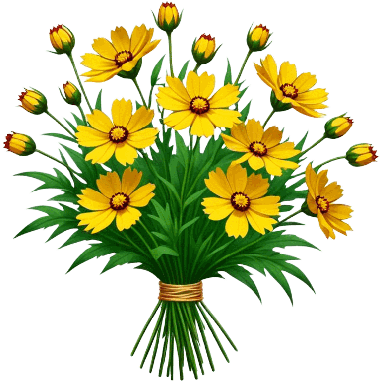 big bouquet Coreopsis, luxuriant, stem, leaf emoji