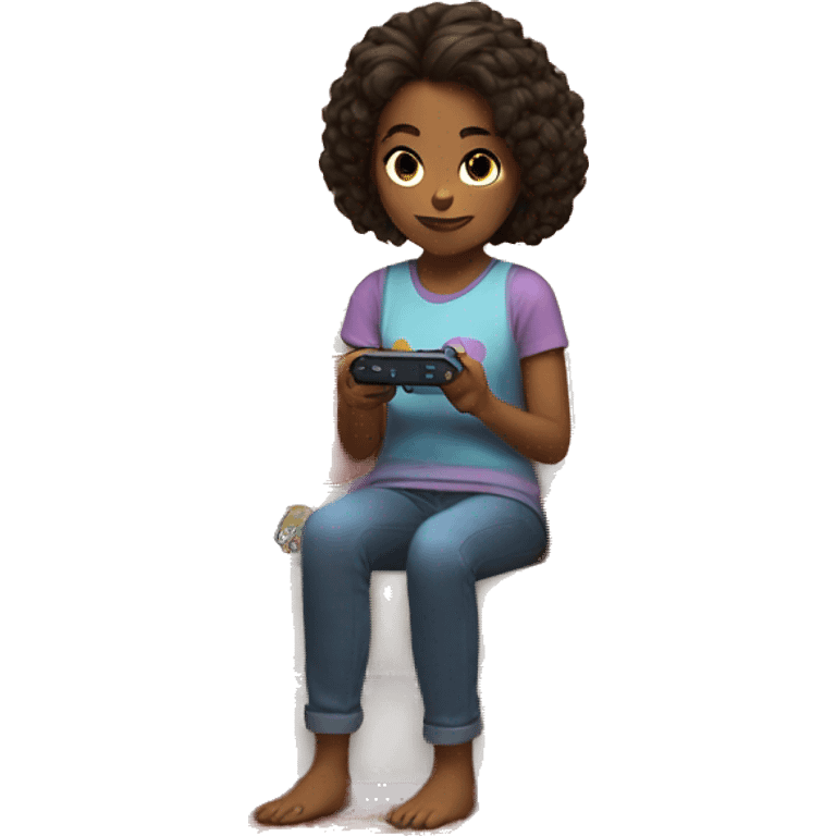 Sweet girl playing Nintendo switch in a cozy room  emoji