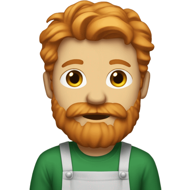 Ginger man with a scruffy beard wearing a green shirt with an apron on emoji