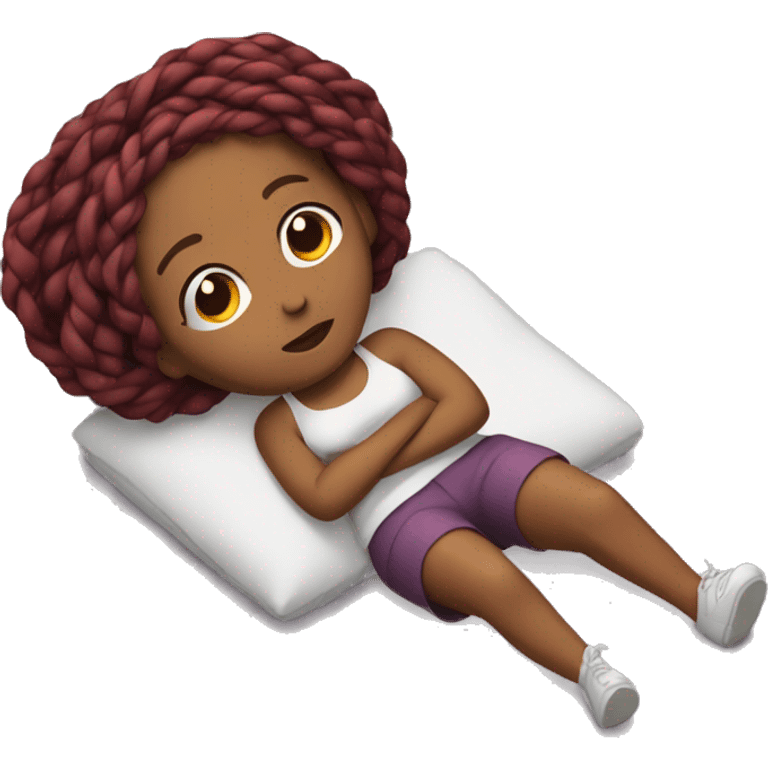 One Black woman laying on floor sick, with red braided hair full body emoji