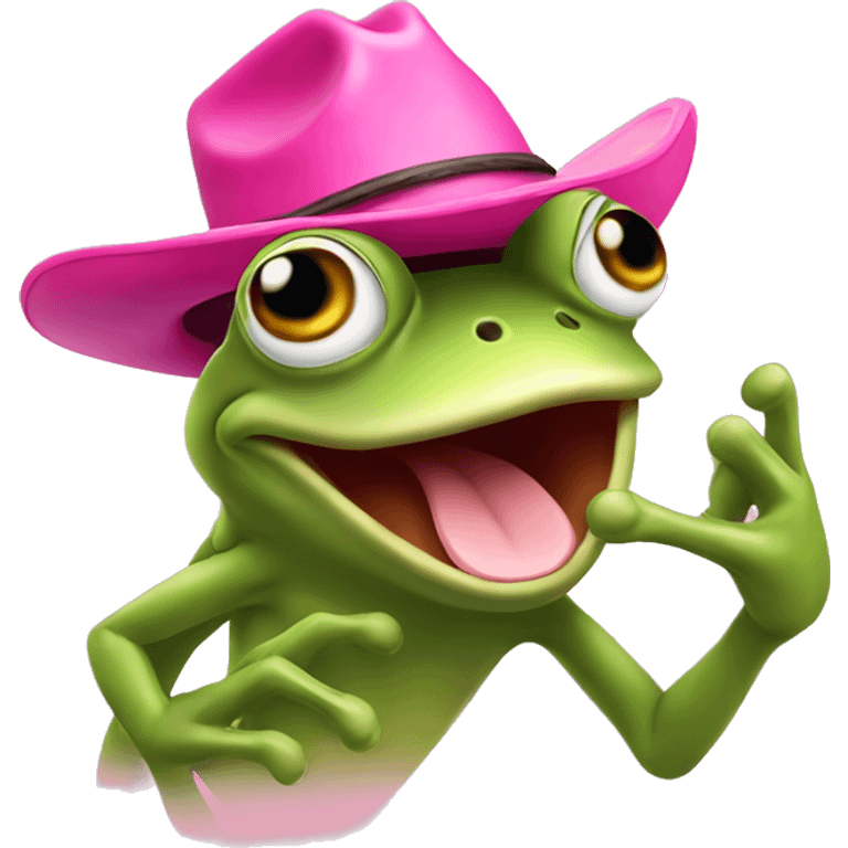 Frog doing finger guns  wearing a pink cowboy hat emoji