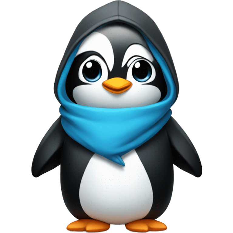 A chibi Penguin in black blue hoodie signals love emoji