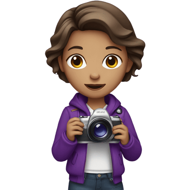 Girl photographer with purple camera and jacket with brown hair  emoji