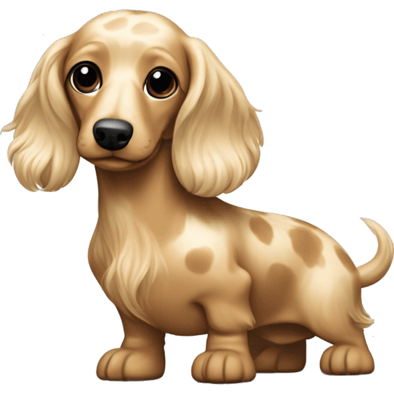 Fullbody Longhair cream shaded piepald dachshund with some beige spots on the back emoji