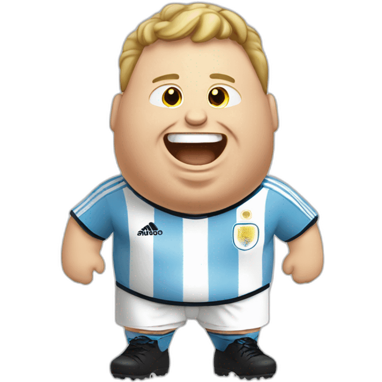 Laughing tears white man. Obese. argentina soccer uniform. laughing tears emoji