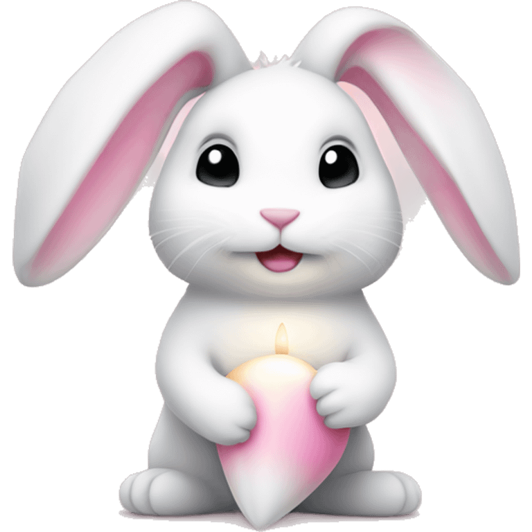 cute white bunny holding light pink peon emoji