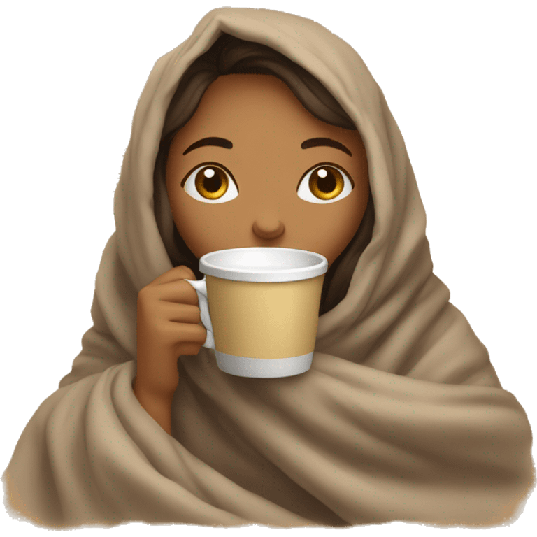 girl inside a blanket sipping coffee eyes closed emoji