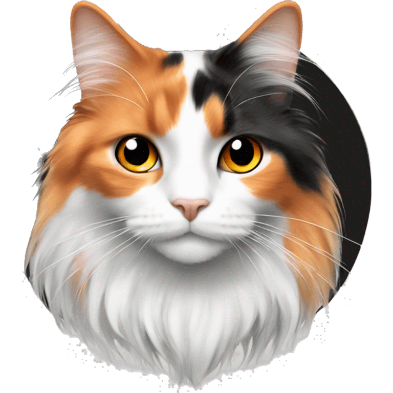 realistic long haired calico cat white orange black hair indoors scene  emoji