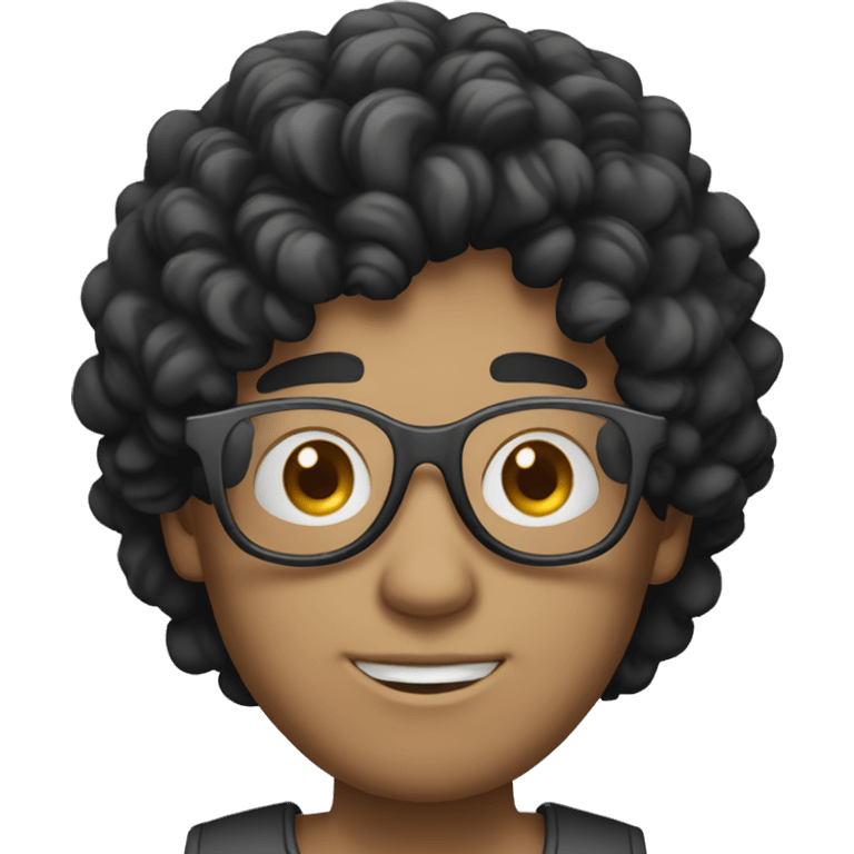 using Computer male with curly black hair, round glasses, white skin emoji