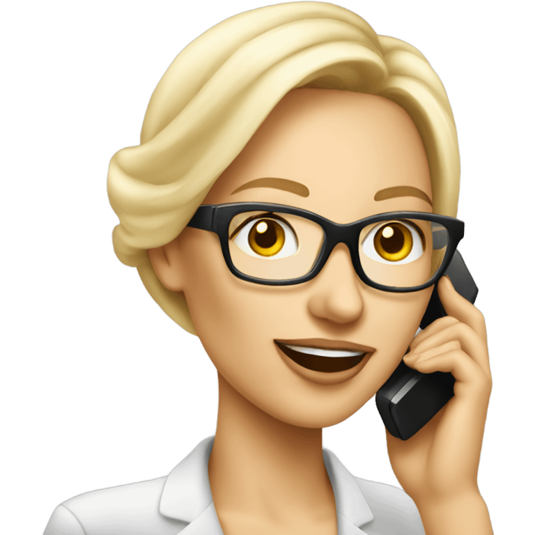 Elegant Blonde woman wearing glasses calling on cell phone emoji