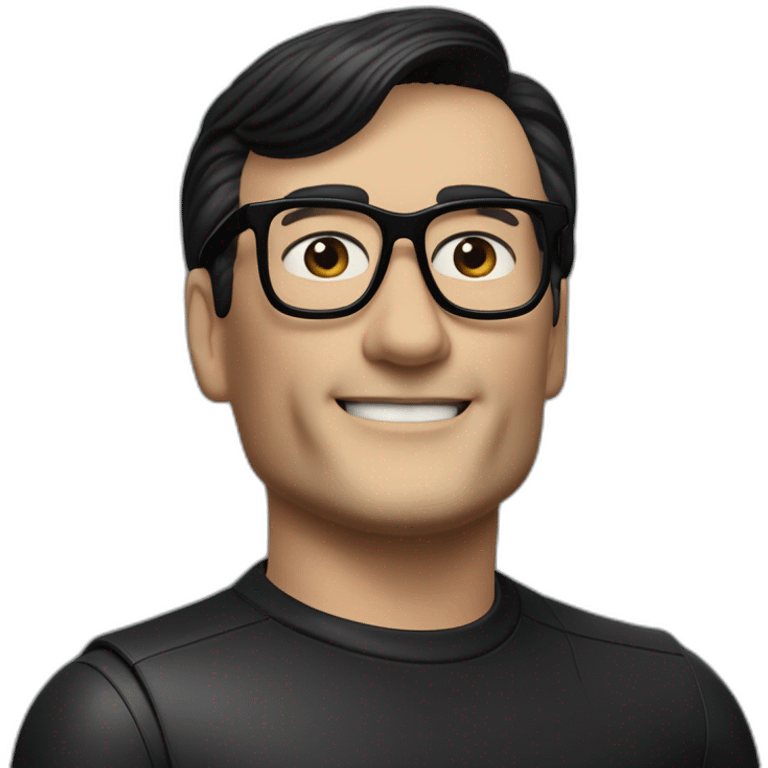 small photo realistic right arm waving not smilling Ralf Hutter from Kraftwerk, short straight black hair, Dark Brown eyes, black glasses, thin, black shirt, left side view emoji